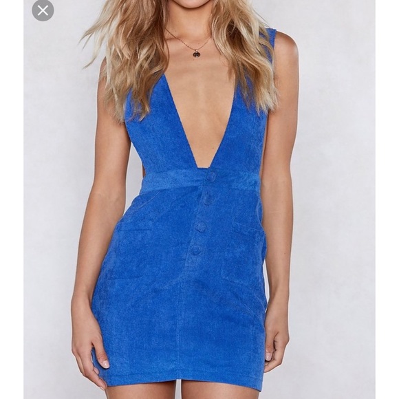 Electric Blue Pinafore Corduroy Dress. - Picture 2 of 6